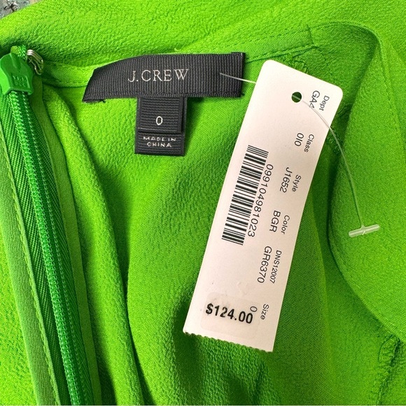 J.CREW Crepe Flounce Dress Green Wrap Front Ruffle Asymmetric Hem - Picture 8 of 9